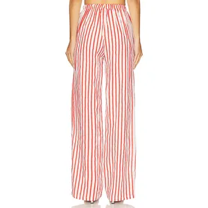 Aexae Revolve Red White Striped Linen Drawstring High Rise Wide Leg Pants Small thumbnail 3