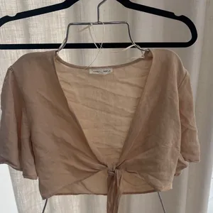 Cotton Candy Beige Tie-Front Top and Button-Front A-Line Skirt Set thumbnail 5