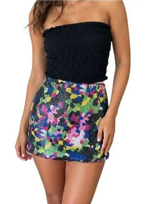 Sans Souci Multi Color Camo Sequin Miro Mini Skirt S Abstract Party Festival Y2K thumbnail 1