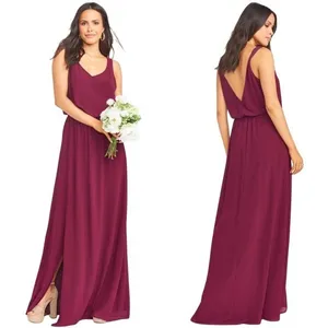 Show Me Your Mumu Kendall Maxi Dress Maroon Wine V-Back Chiffon Wedding Guest SM thumbnail 2