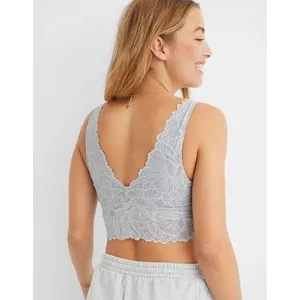 Aerie Lace Waffle Longline Bralette Medium Heather Gray Size Medium thumbnail 2