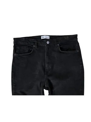 Zara Womens 10 Black Cropped Straight Leg Jeans Raw Hem High Rise Used thumbnail 5