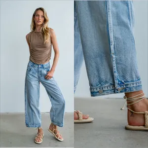 Bohme Kadie High Rise Baggy Jeans Light Wash Size Small NWT Button Cuff Rigid thumbnail 3