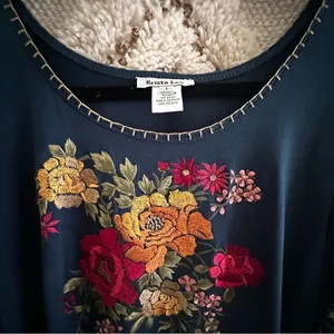 Krista Lee Cold Shoulder Sleeves Boho Embroidered Floral Dress Size Large thumbnail 8