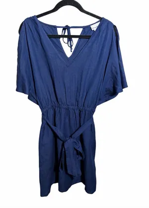 Tommy Bahama St. Lucia Linen Blend Split Shoulder Dress Cover Up Navy thumbnail 1