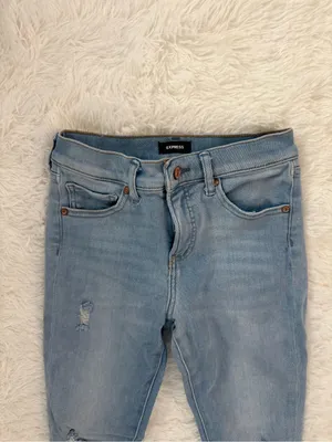 EXPRESS Women Skinny Mid Rise Jeans Distressed Size 2/S Blue Denim 27x23 Crop⁠ thumbnail 2