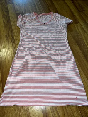 Cozy Pink Stripe V-Neck Short-Sleeve Sleep Dress thumbnail 2