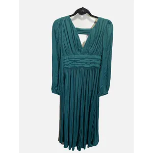 Anthropologie Maxi Dress Gwendolyn 4 Teal High Low Pleated V-Neck‎ Boho Wedding thumbnail 5