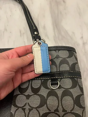 Coach Signature Stripe Tote Black Gray Canvas Leather Shoulder Bag thumbnail 11