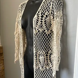 Sky and Sparrow Cream Lace Swim Coverup with Scalloped Edges size S/M thumbnail 4