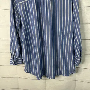 LOFT Striped Button Down Top Size L Blue White Long Sleeve Boho Coastal Nautical thumbnail 6