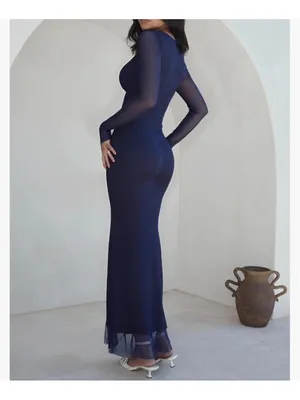 NEW Long Sleeve Mesh Bodycon Dress Wedding Guest Cocktail Maxi XL thumbnail 2