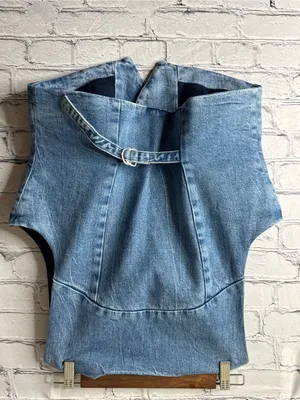 Good American Light Denim Vest with Gold-Tone Buttons size medium thumbnail 6