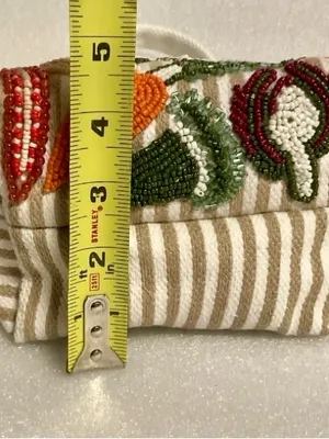 New Release! Beaded Striped “Vegetable" Tote Bag with Adjustable Detachable Strap White thumbnail 10