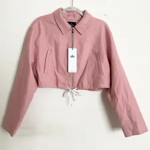 Alo Yoga Cropped Fan Favorite Full Zip Jacket Vintage Pink M thumbnail 2