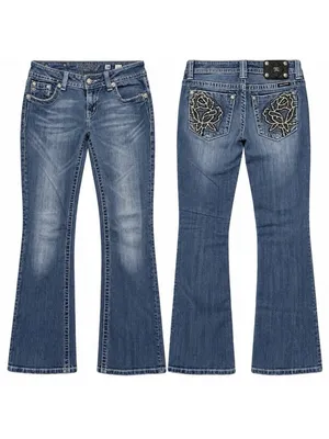Miss Me Bootcut Blue Jean Size 28 Low Rise Sequin Bling Rose Back Pocket thumbnail 2