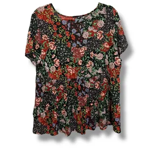 Torrid Black Floral Textured Stretch Rayon Babydoll Top Size‎ 0 L 12 NEW thumbnail 6