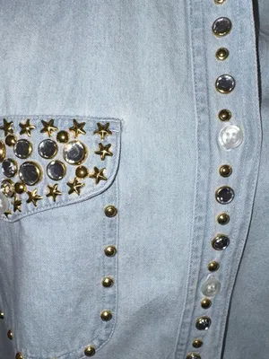 80s/90s Embellished Light Wash Denim Sleeveless Shirt thumbnail 6