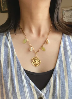 Handmade vintage cottage retro boho fairy style quality material mix gold stainless steel necklace🌞🌿 thumbnail 1