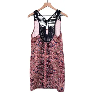 Free People Digital Damsel Bodycon Mini Dress Pink Blue Floral Women’s Large thumbnail 4