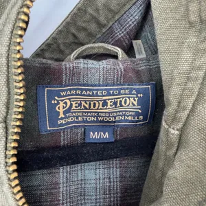 Pendleton Hooded Jacket Womens M Green Cotton Workwear Plaid Lined Full Zip thumbnail 3