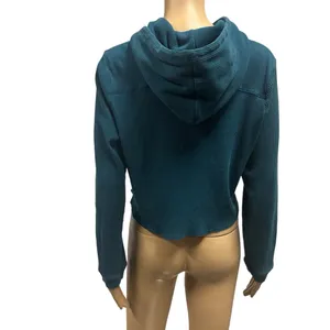 Hurley Ribbed Turquoise Long Sleeve Hooded Cropped Shirt Kangaroo Pocket Medium thumbnail 5