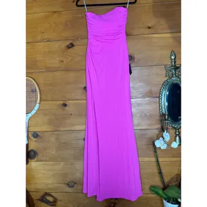 NWT Lulus Epitome of Allure Hot Pink Mesh Strapless Ruched Maxi Dress Gala Sz S thumbnail 2