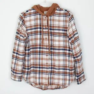 American Eagle Womens Plaid Boyfriend Style Flannel Shirt Size‎ S Brown Hoodie thumbnail 1