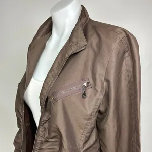 Black Vintage Brown Ruched Zip Up Pockets Collar Flight Utility Bomber Jacket M thumbnail 7