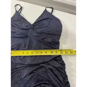 Lucy in the Sky Navy Blue‎ Sparkle Ruched Twist Front Bodycon Mini Dress Medium thumbnail 8