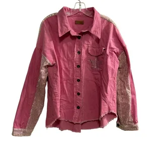 UMGEE Pink Corduroy Sequin Star Denim Jacket Women's Size L‎ thumbnail 1