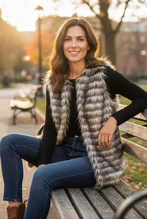 Ariat Women's Stripes Faux Fur Vest in Gray and Ivory, Size Smal thumbnail 1