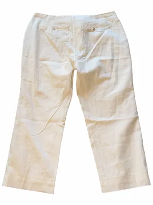 NWT Abercrombie & Fitch Wide-Leg High-Waist Pants Cream Linen Blend SZ-34 / 18R thumbnail 3