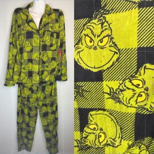 Dr. Seuss The Grinch Plaid Christmas 2‎ piece Pajama Set Women's Medium NWT thumbnail 2
