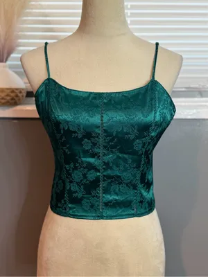 Victoria’s Secret Emerald Green Satin Jacquard Corset Cami Top M Y2K thumbnail 4