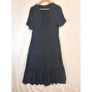 J.Crew‎ Re-Imagined Tiered Maxi Dress Womens S Black Puff Sleeve Pockets Cottage thumbnail 5