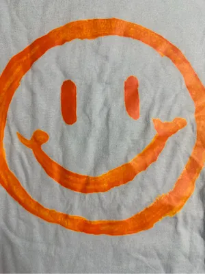 Gildan Light Blue Short-Sleeve Tee with Orange Smiley and Faith Graphic on back thumbnail 5