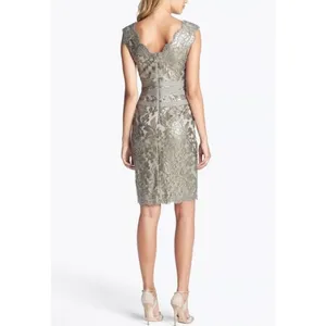 Tadashi Shoji Smoked Pearl Gray Paillette Sequin Lace Sheath Dress Size 2 thumbnail 7