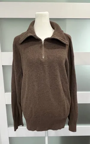 Arach&Cloz Brown boxy fit Quarter Zip Ribbed Pullover Sweater SX-25-07 Size‎ M thumbnail 1