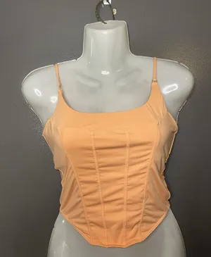 Gilly Hicks Tank Top Womens M Orange Square Neck Corset Cami Stretch Summer thumbnail 1