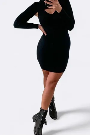 ABERCROMBIE & FITCH BLACK RIBBED DRESS WITH REMOVABLE SHRUG thumbnail 1