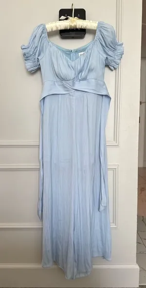 Hello Molly Ice Blue Silky Wide Leg Jumpsuit with Sash Tie Sz 4 thumbnail 1