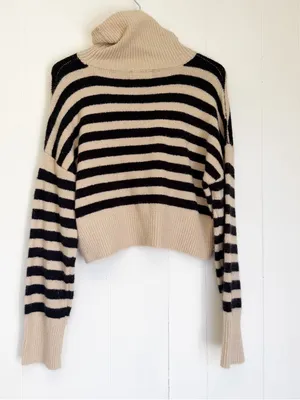 CARLY JEAN LOS ANGELES Turtleneck Sweater Black Tan Stripe Medium thumbnail 4