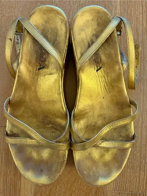 Prada Gold Metallic Platform Ankle-Strap Sandals heavily worn out thumbnail 8