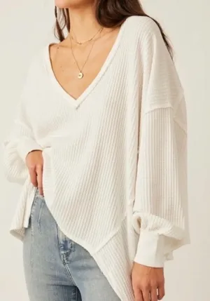 Free People Coraline white thermal long sleeve top thumbnail 1