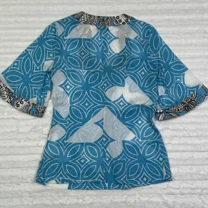 Trina Turk Size P or Small Blue Thin Mesh Tunic‎ Blue Wide Kimono Sleeves thumbnail 2