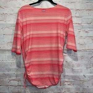 Columbia anytime casual striped tunic Omni wick large cinched sides V-neck pink thumbnail 6