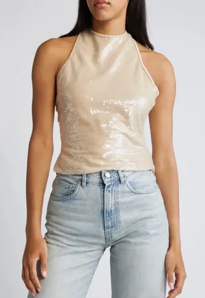 Mistress Rocks Sequin & Lace Tie Back Sleeveless Top thumbnail 1