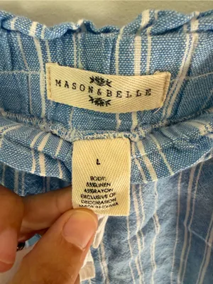 High-Waist Light Blue Striped Drawstring linen blend Shorts thumbnail 3