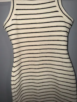 Amanda Uprichard Cream & Black Striped Sleeveless Knit Dress thumbnail 3